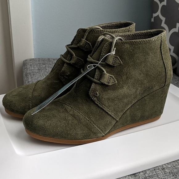 olive wedge booties